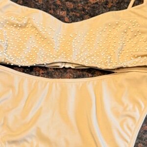 La Perla gold bikini with pearls on the top part